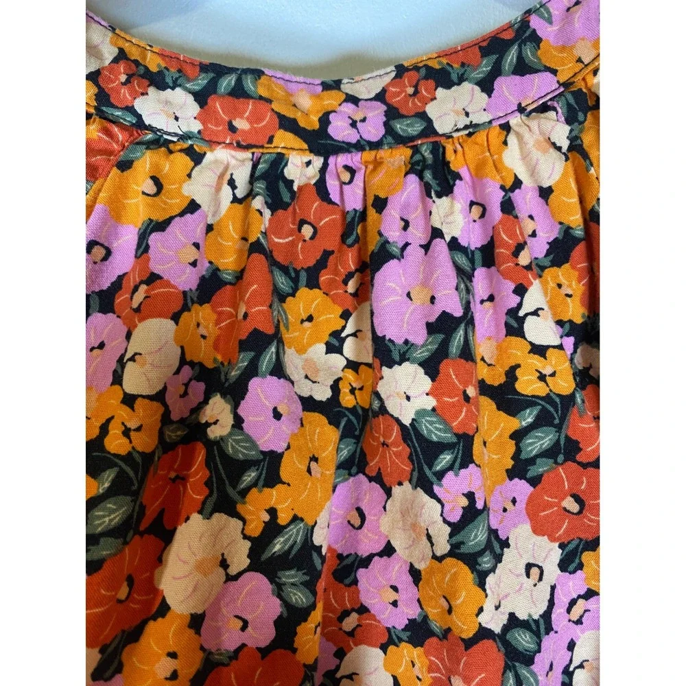 LOFT Floral Peasant Blouse Small Puff Sleeve Tie Neck Boho Cottagecore Top S